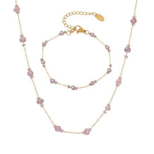 Bijoux de perle d'eau douce naturelle, Acier inoxydable 304, avec perle d'eau douce cultivée, Placage, bijoux de mode & styles différents pour le choix & pour femme, doré, Vendu par PC[