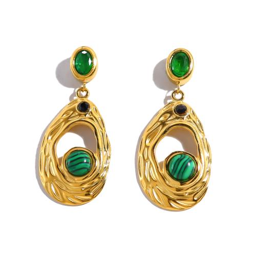 Boucle d'oreille goutte inox, Acier inoxydable 304, avec Pierre naturelle, Plaqué or 18K, bijoux de mode & styles différents pour le choix & pour femme, Vendu par paire