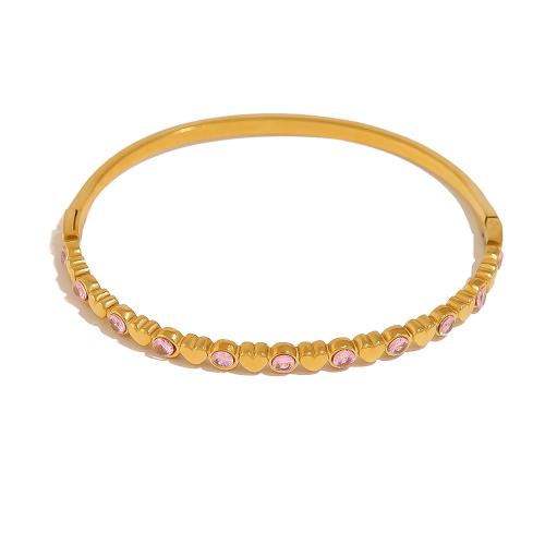 Bracelet en acier inoxydable, Acier inoxydable 304, avec cristal, Plaqué d'or 18K, bijoux de mode & styles différents pour le choix & pour femme, Vendu par PC