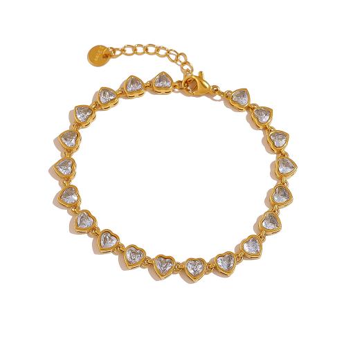Acier inoxydable 304 bracelet, avec zircon cubique, Plaqué or 18K, bijoux de mode & styles différents pour le choix & pour femme, Vendu par PC