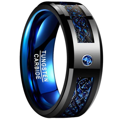 Men Tungsten Steel Ring in Bulk, with Cubic Zirconia, plated & for man & two tone, Width :8mm 