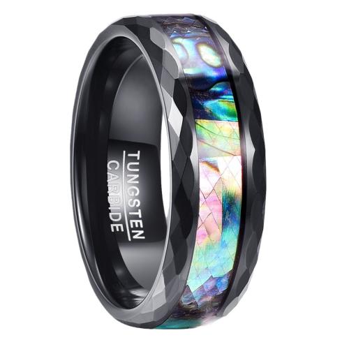 Bague en acier tungsten en vrac, Acier de tungstène, avec coquille d'ormeau, Placage, bijoux de mode & unisexe & normes différentes pour le choix, noire, Vendu par PC