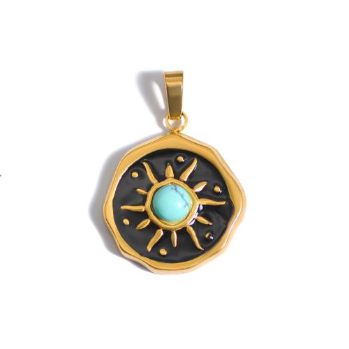 Acier inoxydable 304 Pendentif, avec Amazonite, Plaqué or 18K, DIY & styles différents pour le choix & émail, Vendu par PC