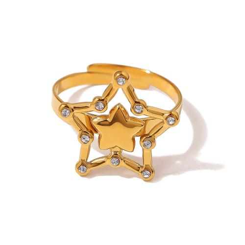 Acier inoxydable 304 Cuff Bague, avec cristal, Plaqué or 18K, styles différents pour le choix & pour femme & creux, Vendu par PC