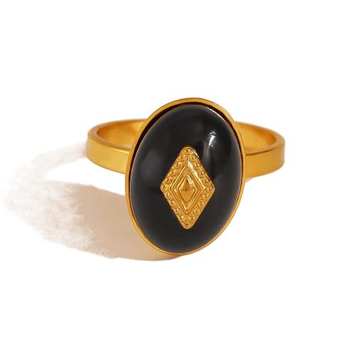 304 Stainless Steel Cuff Finger Ring, with Natural Stone, 18K gold plated, fashion jewelry & for woman 