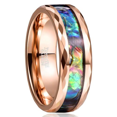 Bague en acier tungsten en vrac, Acier de tungstène, avec coquille d'ormeau, Plaqué de couleur d'or rose, bijoux de mode & normes différentes pour le choix & pour homme, Vendu par PC