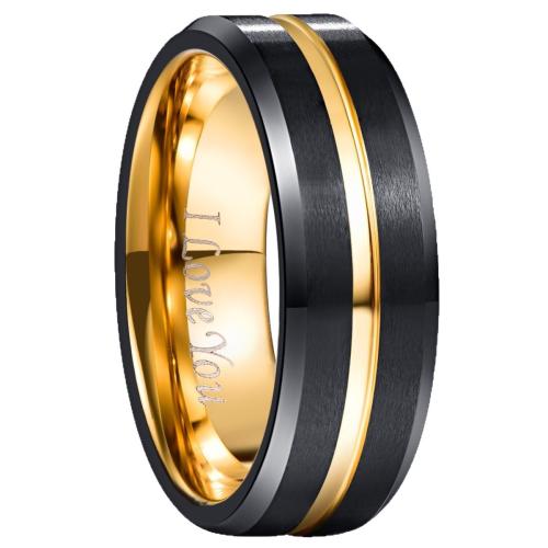 Bague en acier tungsten en vrac, Acier de tungstène, Placage, normes différentes pour le choix & pour homme & deux tons & givré, Vendu par PC