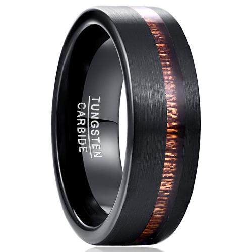 Bague en acier tungsten en vrac, Acier de tungstène, avec bois, Placage, bijoux de mode & normes différentes pour le choix & pour homme, noire mm, Vendu par PC