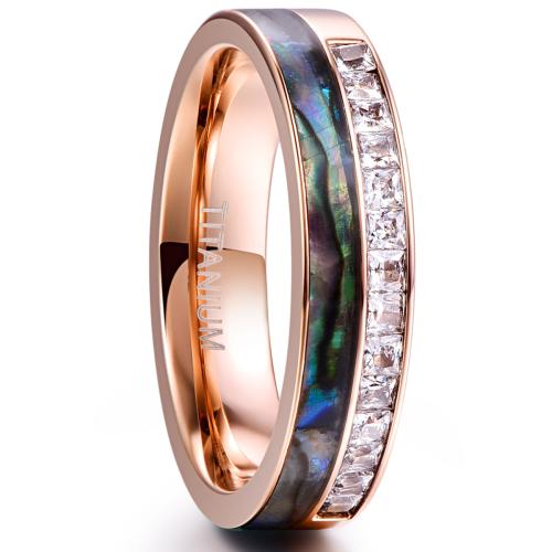 Bague en acier tungsten en vrac, Acier de tungstène, avec zircon cubique & coquille d'ormeau, Placage, bijoux de mode & unisexe & normes différentes pour le choix, couleur or rose, Vendu par PC