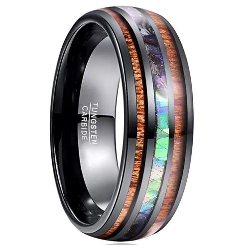 Bague en acier tungsten en vrac, Acier de tungstène, avec coquille d'ormeau & bois, Placage, bijoux de mode & normes différentes pour le choix & pour homme, noire, Vendu par PC
