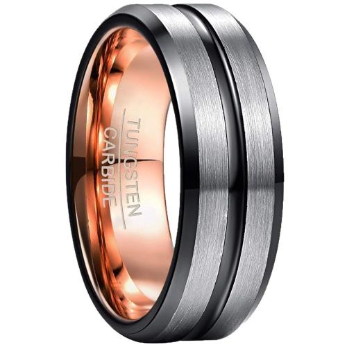Bague en acier tungsten en vrac, Acier de tungstène, Placage, normes différentes pour le choix & pour homme & deux tons & givré, Vendu par PC