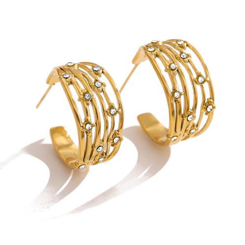 Acier inoxydable 304 boucle d oreille dormeuse, avec cristal, Plaqué or 18K, bijoux de mode & pour femme & creux, plus de couleurs à choisir, Vendu par PC