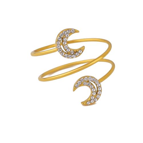 Acier inoxydable 304 Cuff Bague, avec cristal, Plaqué or 18K, bijoux de mode & styles différents pour le choix & pour femme, Vendu par PC