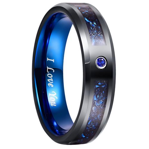 Bague en acier tungsten en vrac, Acier de tungstène, avec zircon cubique, Placage, bijoux de mode & normes différentes pour le choix & pour homme, bleu, Vendu par PC