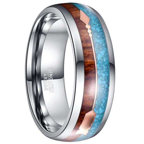 Bague en acier tungsten en vrac, Acier de tungstène, avec turquoise & bois, poli, bijoux de mode & normes différentes pour le choix & pour homme, couleur originale, Vendu par PC