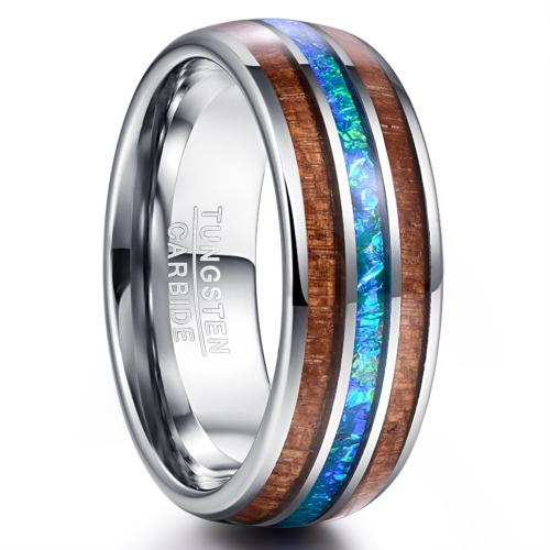 Bague en acier tungsten en vrac, Acier de tungstène, avec Opale & bois, poli, bijoux de mode & normes différentes pour le choix & pour homme, couleur originale, Vendu par PC