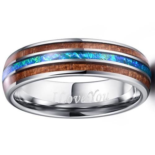 Bague en acier tungsten en vrac, Acier de tungstène, avec Opale & bois, Placage, bijoux de mode & normes différentes pour le choix & pour homme, couleur originale, Vendu par PC