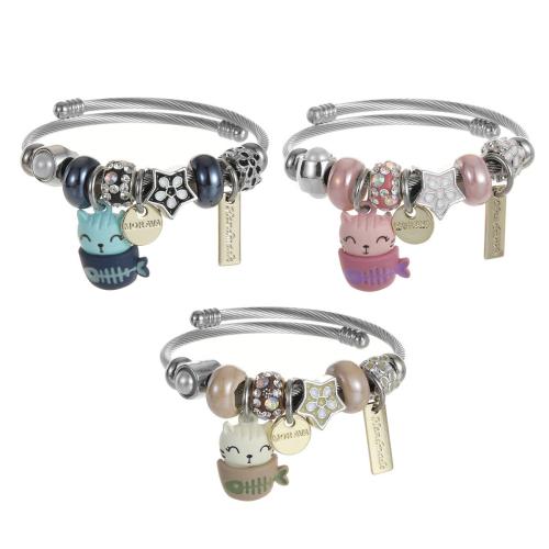 Acier inoxydable 304 Cuff Bracelet européenne, avec alliage de zinc, Placage, bijoux de mode & pour femme & avec strass Approximately 5.5CM in diameter, Vendu par PC[