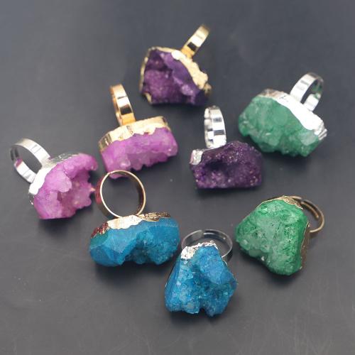 Ice Quartz Agate Open Finger Ring, with Brass, irregular, fashion jewelry [