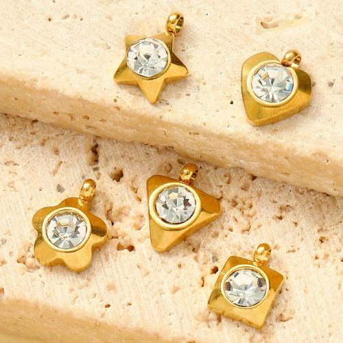 Titanium Steel Pendants, gold color plated, DIY & with rhinestone, golden 