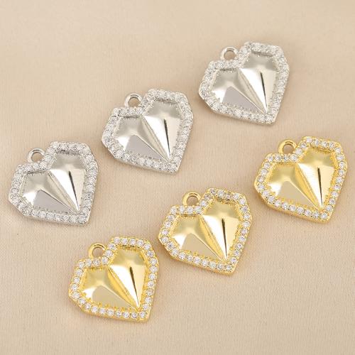 Cubique Pendentif en laiton zircon pavent, coeur, Placage, DIY & pavé de micro zircon, plus de couleurs à choisir Vendu par sac
