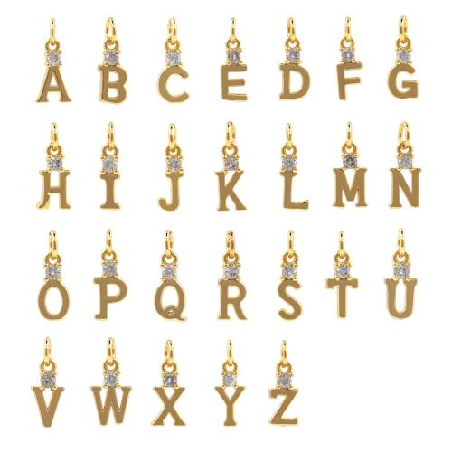 Cubique Pendentif en laiton zircon pavent, Lettre d’alphabet, Placage de couleur d'or, DIY & styles différents pour le choix & pavé de micro zircon Vendu par PC
