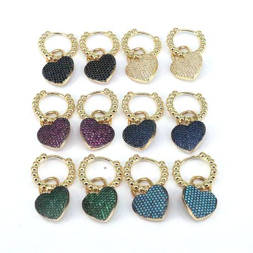 laiton Boucles d'oreilles pendantes Hoop Huggie, coeur, Placage de couleur d'or, pavé de micro zircon & pour femme, plus de couleurs à choisir Vendu par paire