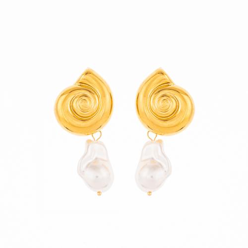 Acier inoxydable 304 Boucle d'oreille goutte, avec perle de plastique, Placage de couleur d'or, styles différents pour le choix & pour femme, earring length 45-140mm, Vendu par paire
