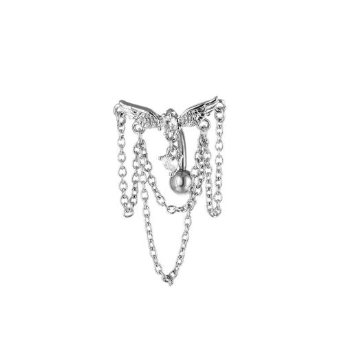 Brass Belly Ring, with 316 Stainless Steel, Wing Shape, plated, micro pave cubic zirconia & for woman, 10mm 