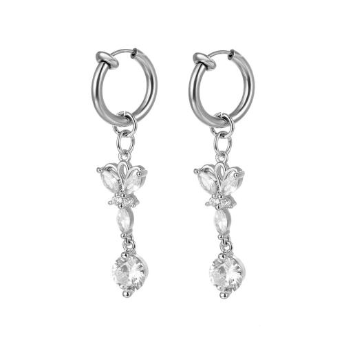 Brass Belly Ring, with 316 Stainless Steel, Butterfly, micro pave cubic zirconia & for woman, belly ring length 40-50mm 