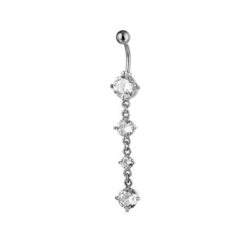 Brass Belly Ring, with 316 Stainless Steel, plated, micro pave cubic zirconia & for woman belly ring length 40-60mm 