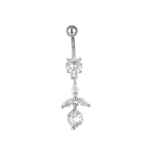 Brass Belly Ring, with 316 Stainless Steel, Unisex & micro pave cubic zirconia, belly ring length 40-50mm 