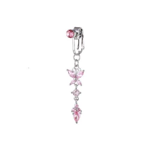 Brass Piercing Barbell, Butterfly, plated, Unisex & micro pave cubic zirconia belly ring length 40-50mm 