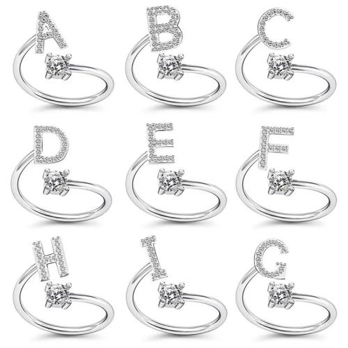 Zinklegierung Manschette Fingerring, Alphabet-Buchstabe, Platinfarbe platiniert, verschiedene Stile für Wahl & Micro pave Zirkonia & für Frau, Größe:6-8, verkauft von PC
