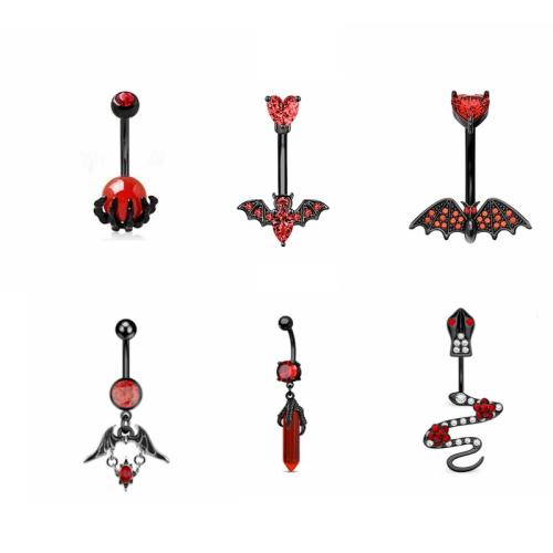 Acier inoxydable 304 anneau de ventre, avec verre, Placage, styles différents pour le choix & pour femme & avec strass, noire, belly ring length 10-50mm, Vendu par PC