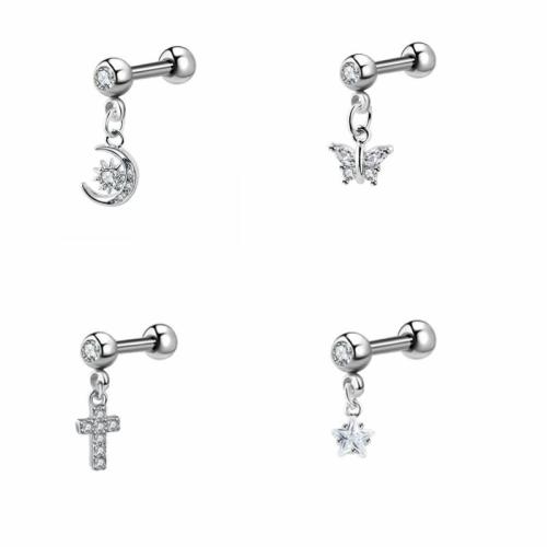 Acier inoxydable 304 piercing oreille, unisexe & styles différents pour le choix & avec strass, 10mm, Vendu par PC