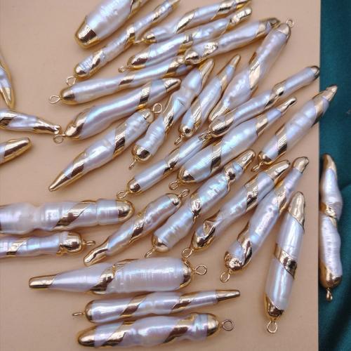 Freshwater Pearl Pendant, with Zinc Alloy, Biwa, fashion jewelry & DIY, white 