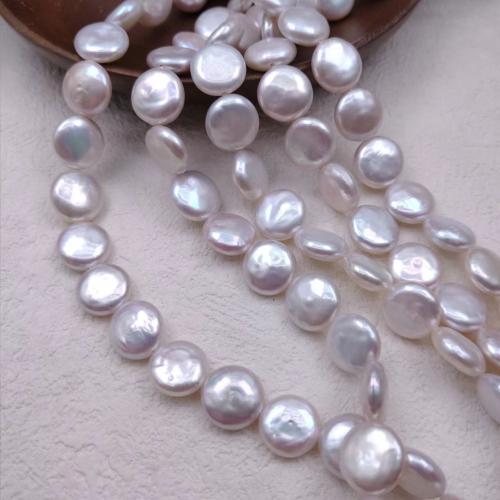 Pièce de culture des perles d'eau douce, perle d'eau douce cultivée, pièce de monnaie, DIY, blanc Vendu par brin