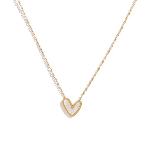 Acier inoxydable 304 collier, avec coquille blanche, Plaqué or 18K, bijoux de mode & styles différents pour le choix & pour femme, Vendu par PC