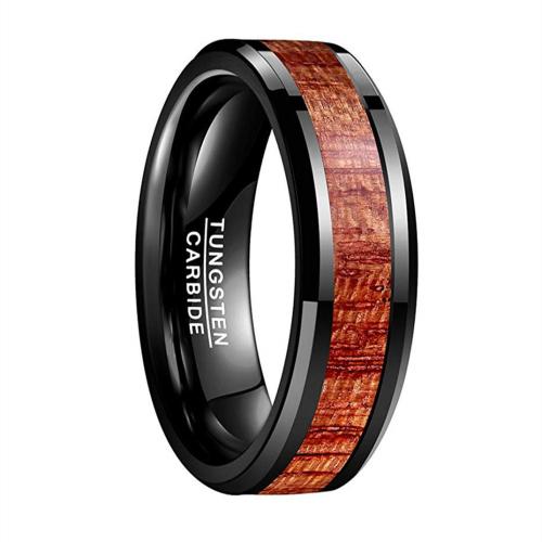 Bague en acier tungsten en vrac, Acier de tungstène, avec bois, Placage, bijoux de mode & normes différentes pour le choix & pour homme, noire, Vendu par PC