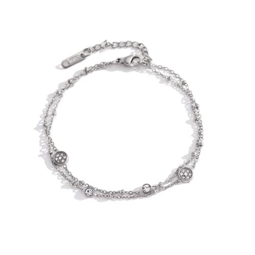 Acier inoxydable 304 bracelet, avec cristal, Placage, Double couche & styles différents pour le choix & pour femme, plus de couleurs à choisir, Vendu par PC
