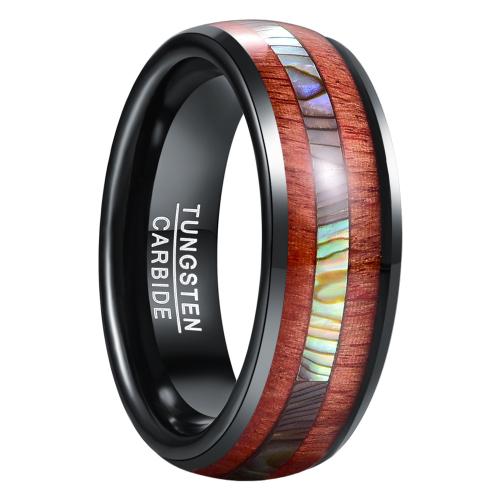 Bague en acier tungsten en vrac, Acier de tungstène, avec coquille d'ormeau & bois, Placage, bijoux de mode & normes différentes pour le choix & pour homme, noire, Vendu par PC