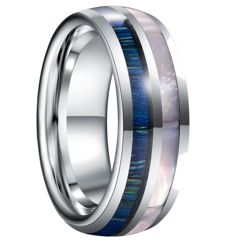 Bague en acier tungsten en vrac, Acier de tungstène, avec coquille blanche & bois, Placage, bijoux de mode & normes différentes pour le choix & pour homme, couleur originale, Vendu par PC
