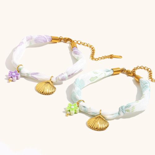Bracelet en acier inoxydable, Acier inoxydable 304, avec tissu & résine, Plaqué or 18K, bijoux de mode & pour femme, plus de couleurs à choisir, Vendu par PC