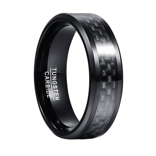 Bague en acier tungsten en vrac, Acier de tungstène, avec Fibre de carbone, Placage, bijoux de mode & normes différentes pour le choix & pour homme, noire mm, Vendu par PC