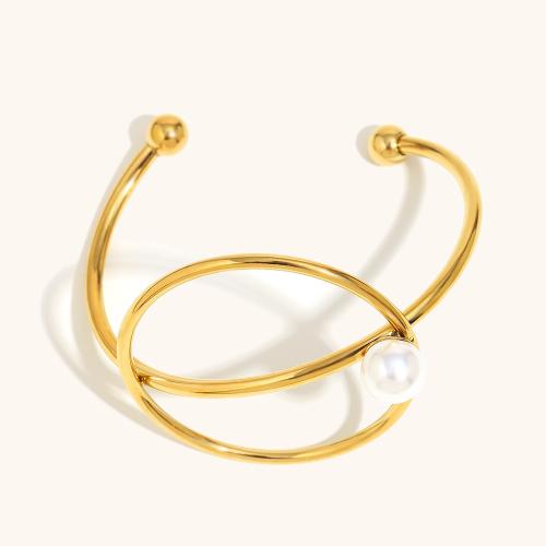 Bracelet en acier inoxydable, Acier inoxydable 304, avec perle de plastique, Plaqué or 18K, bijoux de mode & pour femme & creux, plus de couleurs à choisir, Vendu par PC[
