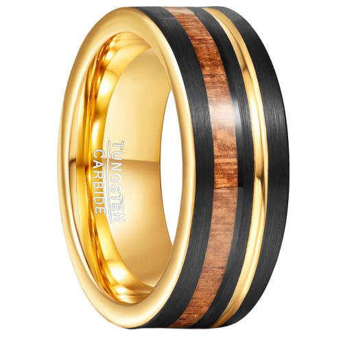 Bague en acier tungsten en vrac, Acier de tungstène, avec bois, Placage, normes différentes pour le choix & pour homme & deux tons, Vendu par PC