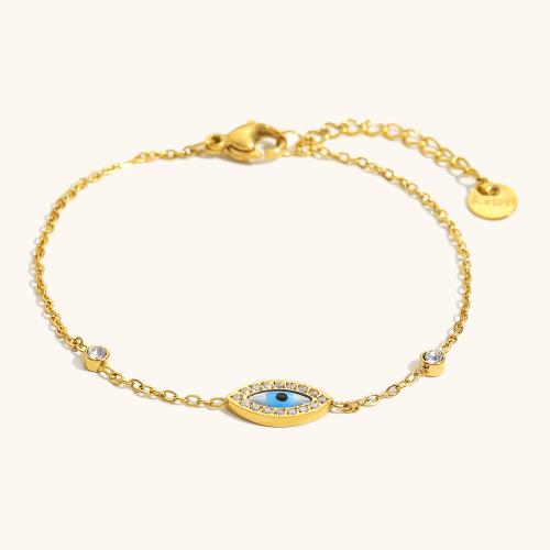 Bracelet en acier inoxydable, Acier inoxydable 304, Plaqué or 18K, pour femme & émail & avec strass, Vendu par PC