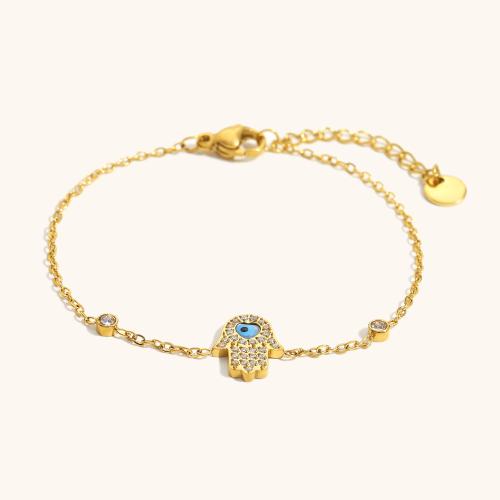 Bracelet en acier inoxydable, Acier inoxydable 304, Plaqué or 18K, pour femme & émail & avec strass, Vendu par PC