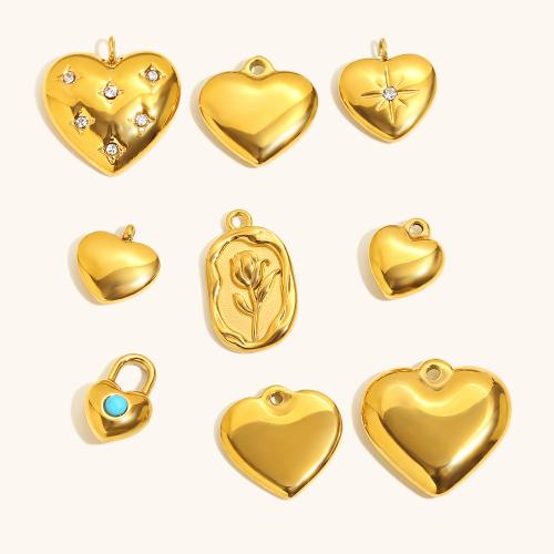 pendentifs de cœur en inox , Acier inoxydable 304, Plaqué or 18K, DIY & styles différents pour le choix, Vendu par PC